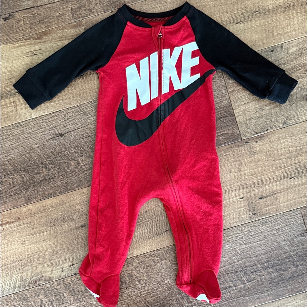 Nike Kids Red and Black Footie One Piece